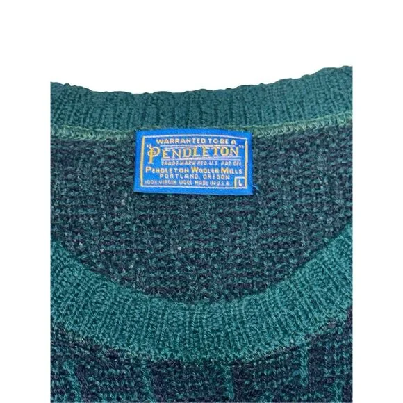 VINTAGE PENDLETON Virgin WOOL crew neck Aztec teal & purple SWEATER size large - Picture 3 of 4